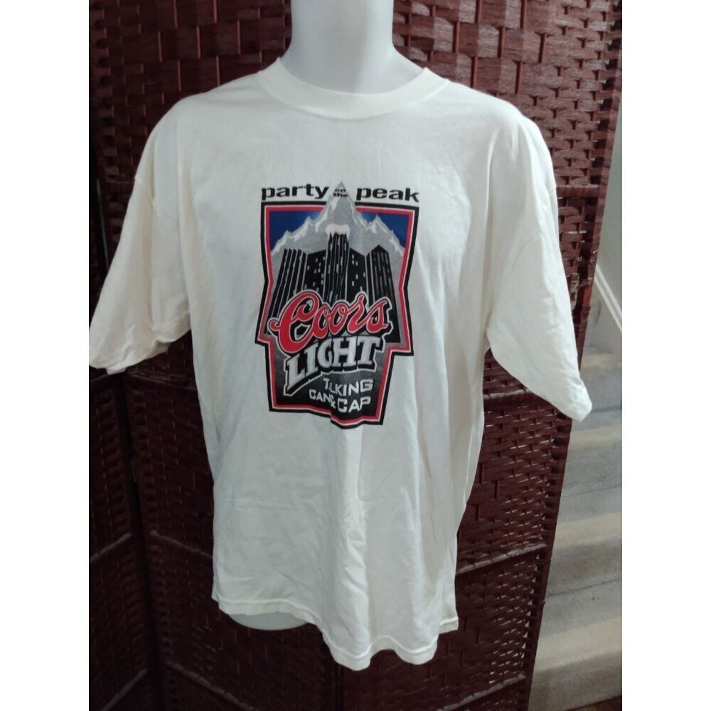 Vintage Coors Light Beer T Shirt Party At The Peak Promo Talking Can Cap 90s Y2K